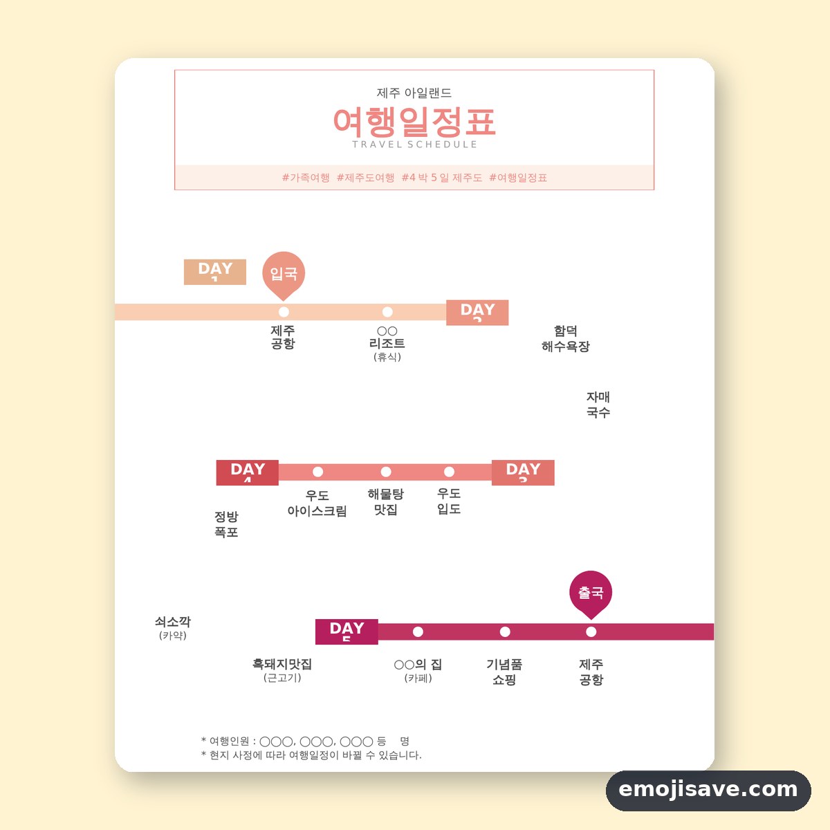여행 계획표 양식 타임라인 작성 예시와 예문 미리보기