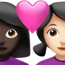 Couple with Heart: Woman, Woman, Dark Skin Tone, Light Skin Tone