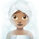 Woman in Steamy Room: Medium Skin Tone