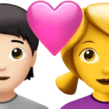 하트가 있는 커플: 사람, 여자, 밝은 피부 톤, 피부 톤 없음 — Apple