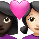 Couple with Heart: Woman, Woman, Dark Skin Tone, Light Skin Tone — Apple