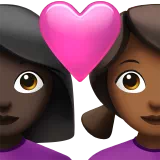 Couple with Heart: Woman, Woman, Dark Skin Tone, Medium-Dark Skin Tone — Apple