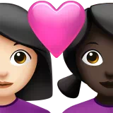 Couple with Heart: Woman, Woman, Light Skin Tone, Dark Skin Tone — Apple
