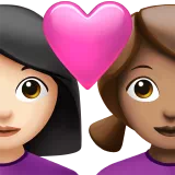 Couple with Heart: Woman, Woman, Light Skin Tone, Medium Skin Tone — Apple