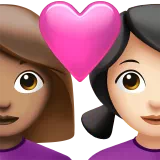 Couple with Heart: Woman, Woman, Medium Skin Tone, Light Skin Tone — Apple