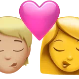 Kiss: Person, Woman, Medium-Light Skin Tone, No Skin Tone — Apple