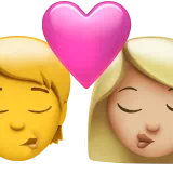Kiss: Person, Woman, No Skin Tone, Medium-Light Skin Tone — Apple