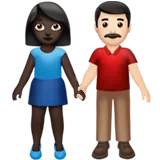 Woman and Man Holding Hands: Dark Skin Tone, Light Skin Tone — Apple