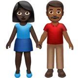 Woman and Man Holding Hands: Dark Skin Tone, Medium-Dark Skin Tone — Apple