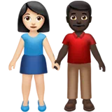 Woman and Man Holding Hands: Light Skin Tone, Dark Skin Tone — Apple