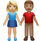 Woman and Man Holding Hands: Medium-Light Skin Tone, Medium Skin Tone — Apple