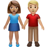 Woman and Man Holding Hands: Medium Skin Tone, Medium-Light Skin Tone — Apple