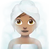 Woman in Steamy Room: Medium Skin Tone — Apple