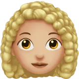 Woman: Medium-Light Skin Tone, Curly Hair — Apple