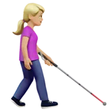 Woman with White Cane Facing Right: Medium-Light Skin Tone — Apple