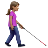 Woman with White Cane Facing Right: Medium Skin Tone — Apple