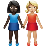 Women Holding Hands: Dark Skin Tone, Medium-Light Skin Tone — Apple
