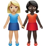 Women Holding Hands: Medium-Light Skin Tone, Dark Skin Tone — Apple