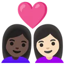 Couple with Heart: Woman, Woman, Dark Skin Tone, Light Skin Tone