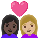 Couple with Heart: Woman, Woman, Dark Skin Tone, Medium-Light Skin Tone