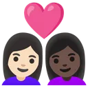 Couple with Heart: Woman, Woman, Light Skin Tone, Dark Skin Tone