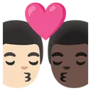 Kiss: Man, Man, Light Skin Tone, Dark Skin Tone