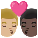 Kiss: Man, Man, Medium-Light Skin Tone, Dark Skin Tone