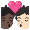 Kiss: Person, Person, Dark Skin Tone, Light Skin Tone