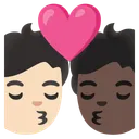 Kiss: Person, Person, Light Skin Tone, Dark Skin Tone