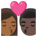 Kiss: Woman, Man, Medium-Dark Skin Tone, Dark Skin Tone