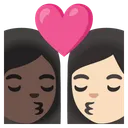 Kiss: Woman, Woman, Dark Skin Tone, Light Skin Tone