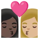 Kiss: Woman, Woman, Dark Skin Tone, Medium-Light Skin Tone