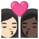 Kiss: Woman, Woman, Light Skin Tone, Dark Skin Tone