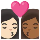 Kiss: Woman, Woman, Light Skin Tone, Medium-Dark Skin Tone