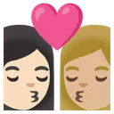 Kiss: Woman, Woman, Light Skin Tone, Medium-Light Skin Tone