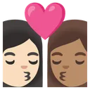 Kiss: Woman, Woman, Light Skin Tone, Medium Skin Tone