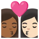 Kiss: Woman, Woman, Medium-Dark Skin Tone, Light Skin Tone