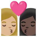 Kiss: Woman, Woman, Medium-Light Skin Tone, Dark Skin Tone