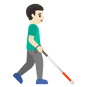 Man with White Cane Facing Right: Light Skin Tone