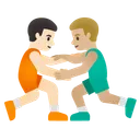 Men Wrestling: Light Skin Tone, Medium-Light Skin Tone