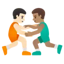 Men Wrestling: Light Skin Tone, Medium Skin Tone