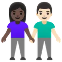 Woman and Man Holding Hands: Dark Skin Tone, Light Skin Tone