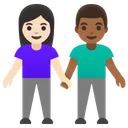 Woman and Man Holding Hands: Light Skin Tone, Medium-Dark Skin Tone