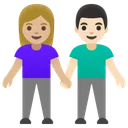 Woman and Man Holding Hands: Medium-Light Skin Tone, Light Skin Tone