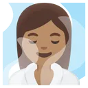 Woman in Steamy Room: Medium Skin Tone
