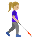 Woman with White Cane Facing Right: Medium-Light Skin Tone