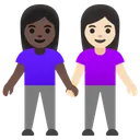 Women Holding Hands: Dark Skin Tone, Light Skin Tone