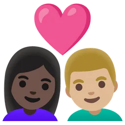 Couple with Heart: Woman, Man, Dark Skin Tone, Medium-Light Skin Tone — Google
