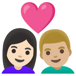 Couple with Heart: Woman, Man, Light Skin Tone, Medium-Light Skin Tone — Google