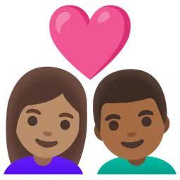 Couple with Heart: Woman, Man, Medium Skin Tone, Medium-Dark Skin Tone — Google